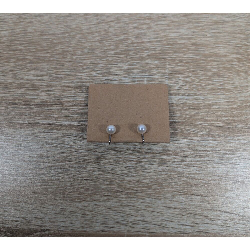 Elegant Faux Pearl Screw Back Earrings Silver Tone Vintage Style
